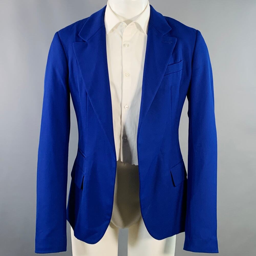 HAIDER ACKERMANN Size 40 Royal Blue Wool Open Front Notch Lapel Sport Coat